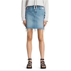 NEW All Saints Kim Distressed Light Blue Denim Skirt Size 00